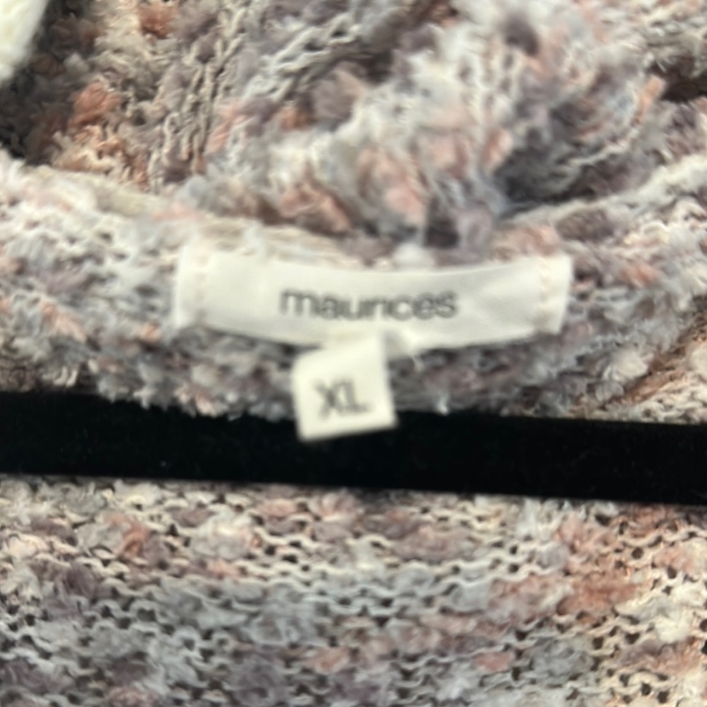Maurices Gray, white and Pink V-Neck Hooded Sweater - Picture 3 of 9
